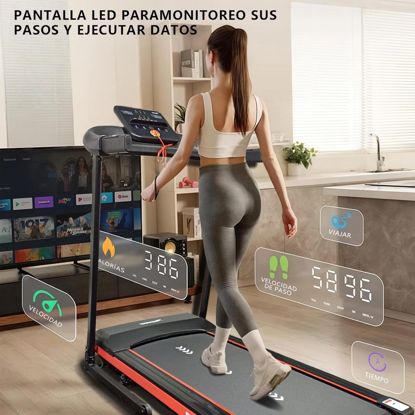RESTSUKO Caminadora Electrica Plegable 2.5 HP, Caminadora Electrica con Asas, 3 Niveles de Inclinación, Antideslizante, Incluye Bocinas y Pantalla, Velocidad 1 a 12 km/h, Soporte 150 Kg