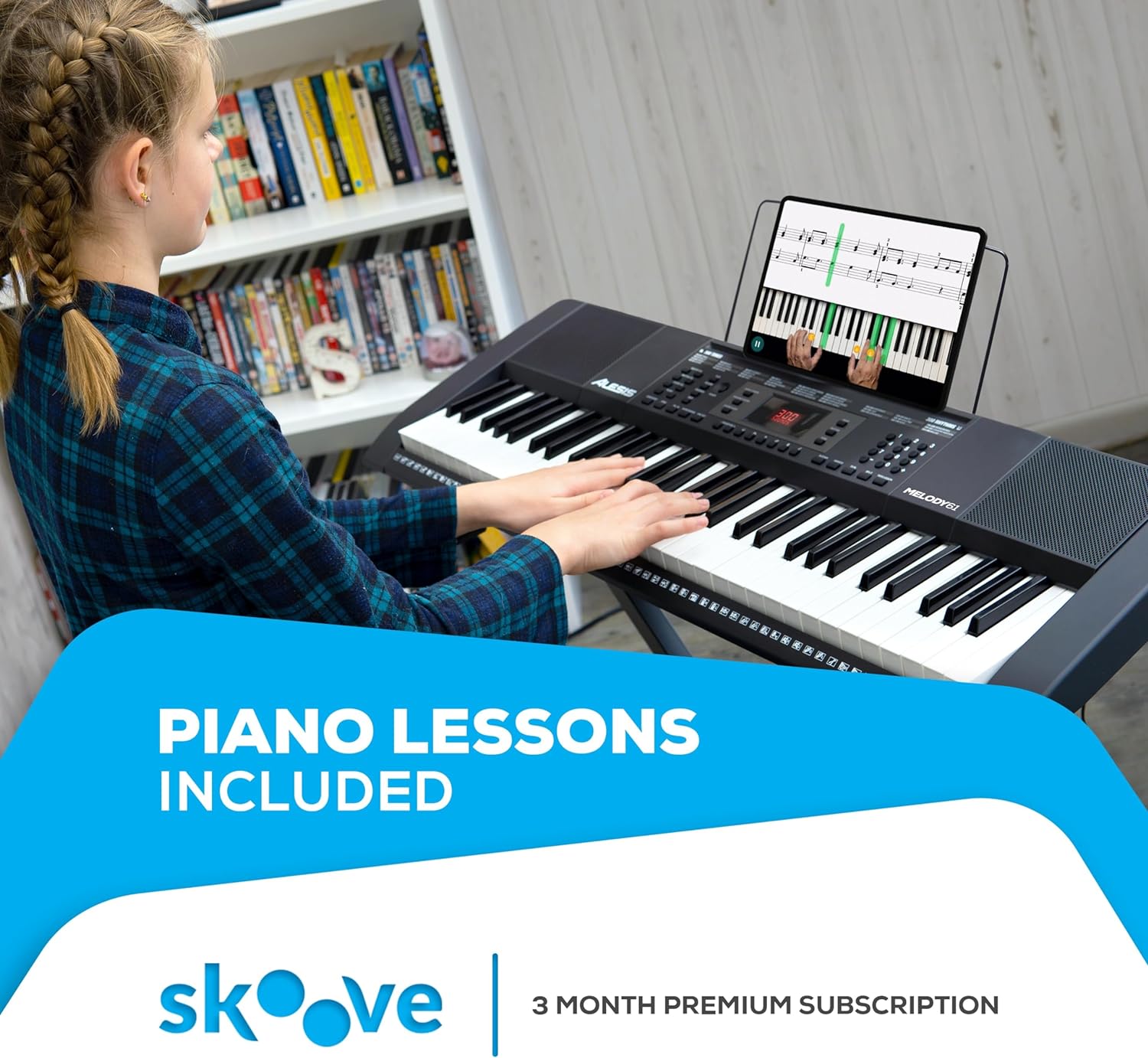 Alesis Melody 61 MK4 Teclado Piano Eléctrico para Principiantes con 61 Teclas, Altavoces, Soporte, Banqueta, Auriculares, 300 Sonidos y Lecciones de Música