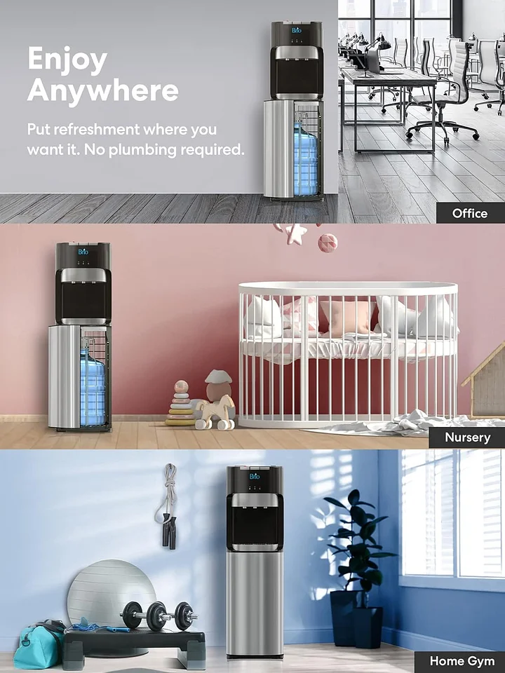 Brio - Dispensador de agua para enfriador de agua de carga inferior, serie esencial, 3 ajustes de temperatura, agua caliente, fría y fría, aprobado por UL/Energy Star
