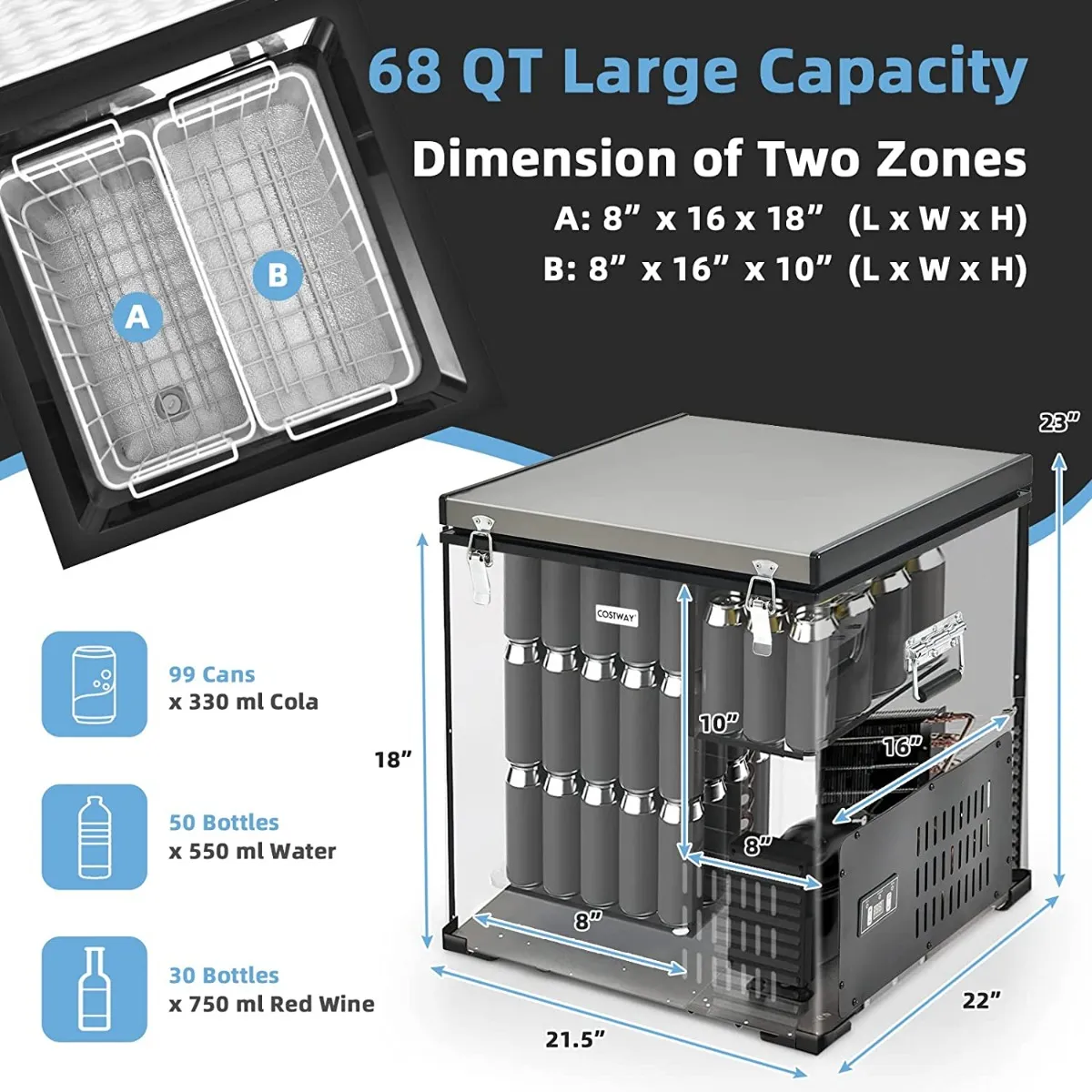 Refrigerador De Automóvil De 68 Cuartos, Congelador Portátil