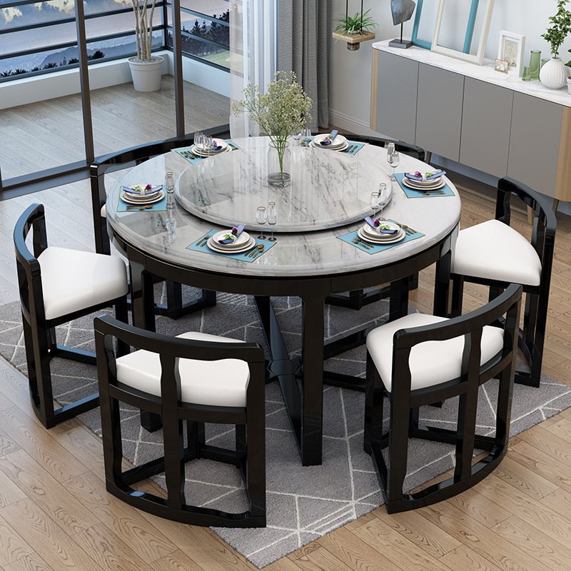 Combinación de mesa de comedor y silla de mármol, mesa de comedor de madera maciza creativa minimalista moderna para el hogar para 6 personas