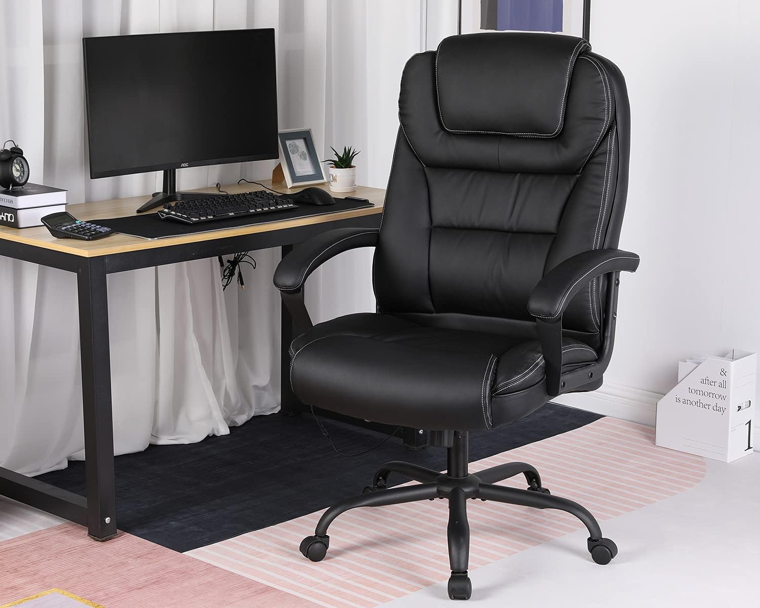 Silla de oficina grande y alta de 500 libras de asiento ancho, silla de computadora ergonómica con brazos de apoyo lumbar, respaldo alto, silla de computadora ejecutiva de piel sintético, para