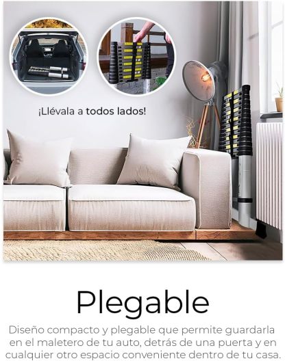 Raganet, Escalera Telescópica Recta, Escalera de Recta de Altura Ajustable, Aluminio Reforzado y Duradera, Modelo Retráctil de Mayor Estabilidad (5 Metros)
