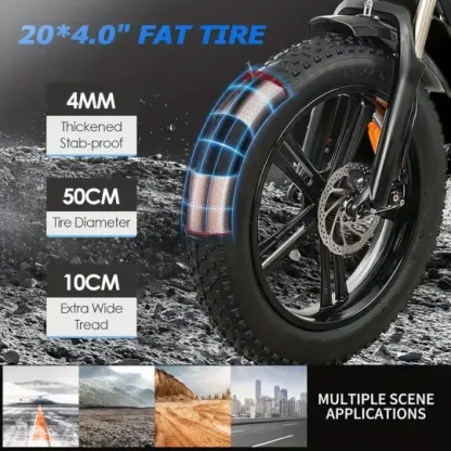 Bicicleta eléctrica con neumáticos gruesos Bicicleta eléctrica con motor sin escobillas de 750 W, batería extraíble duradera de 48 V y 15 Ah, velocidad máxima de 20 mph, adecuada para deportes al aire libre y campamentos