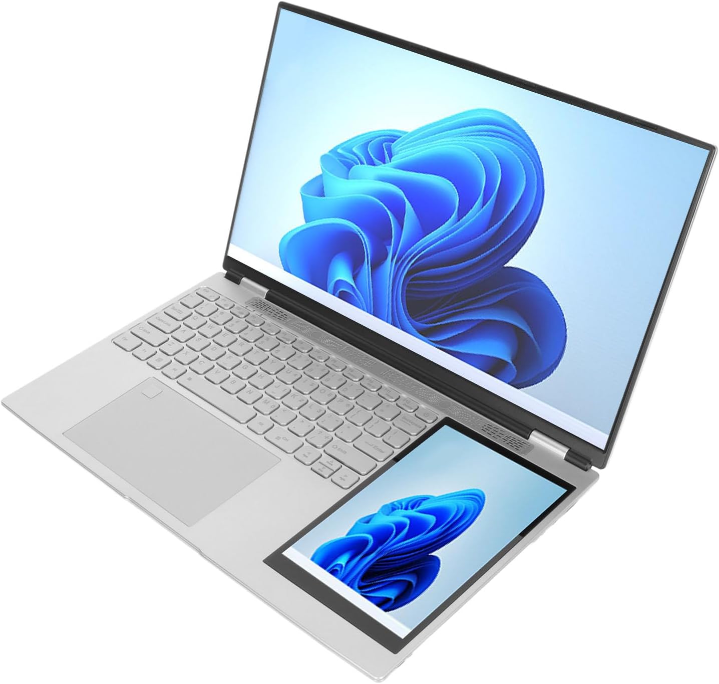 Haofy Laptop de Pantalla Doble, 1280x800 Pantalla Táctil IPS de 7 Pulgadas 16GB HD Laptop Plata Desbloqueo de Huellas Dactilares para Negocios para 11 (16GB+1TB Enchufe de EE. UU.)