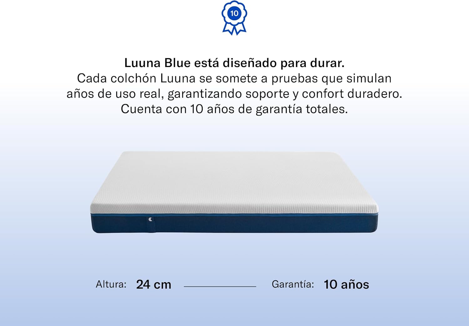 Luuna Blue Colchón Queen Size, Colchón Memory Foam, 24cm de Altura, Firmeza Media, Colchones en Caja, 3 Capas de Espuma de Alta Densidad, Colchón Fresco