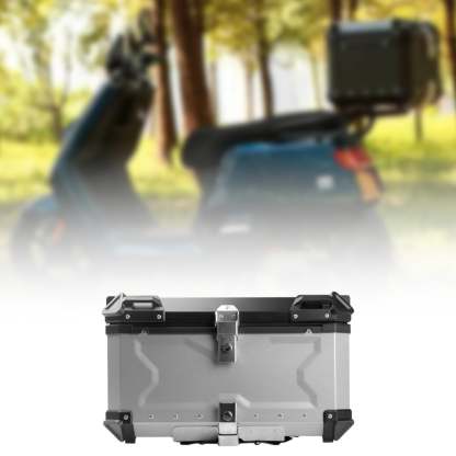 Baúl de motocicleta genérico, caja trasera, organizador de aluminio a prueba de golpes, caja para casco, baúl de almacenamiento de equipaje para 45L Plata