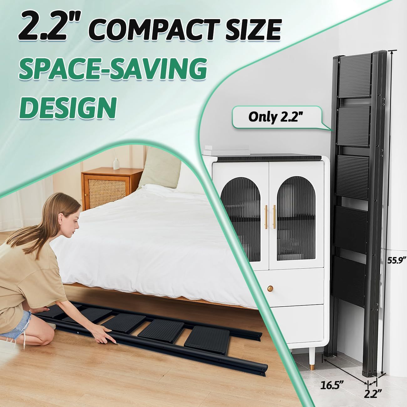 Escalera plegable de 5 peldaños de carga de 350 libras para el hogar/interior, escalera alta de cocina/clóset para adultos, escalera ligera compacta con pedal ancho antideslizante, color