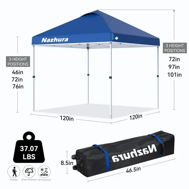 Carpa con toldo Nazhura, 3 x 3 m, plegable, con bolsa de arena, color azul