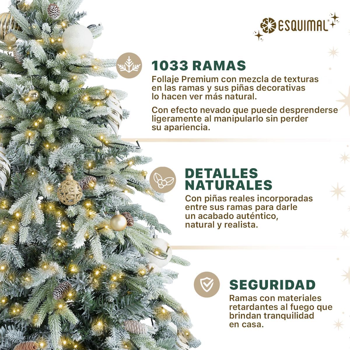 ESQUIMAL Árbol de Navidad Escarchado Follaje Mixto, Pino Navideño con Nieve Artificial (Verde Puntas Nevadas, 1.80 m)