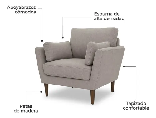 Sillón Sofá Individual Sala Malaga Color Taupe