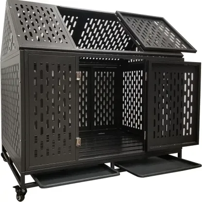 Jaula para perros de alta resistencia, jaula-kennel, techo grande, parque de juegos de metal resistente, adecuado para perros de tamaño grande y mediano, con cuatro cierres resistentes y cuatro ruedas bloqueables, 45 "/ negro