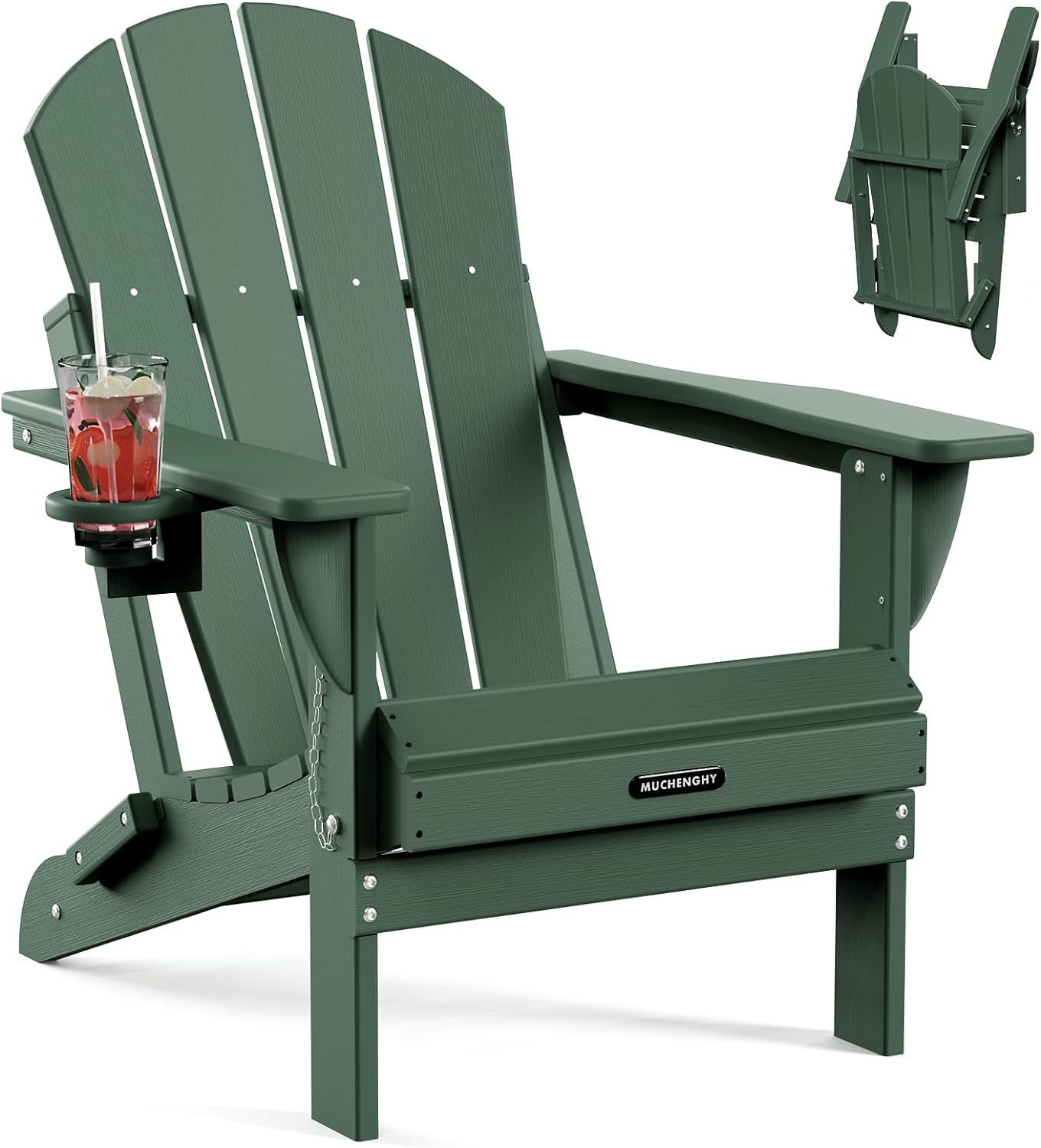 MUCHENGHY Sillas plegables Adirondack, sillas de patio, sillas para hogueras, sillas de exterior, sillas Adirondack de plástico, sillas de césped resistentes a la intemperie con portavasos para terraza, patio trasero, jardín (negro)