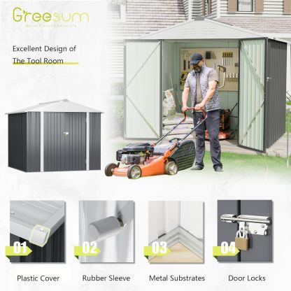 Greesum - Cobertizo de almacenamiento de metal para exteriores, 5 pies x 3 pies, herramienta de acero para cobertizo de almacenamiento con puerta y cerradura, para patio trasero, jardín, patio, césped (5 x 3 pulgadas), color café