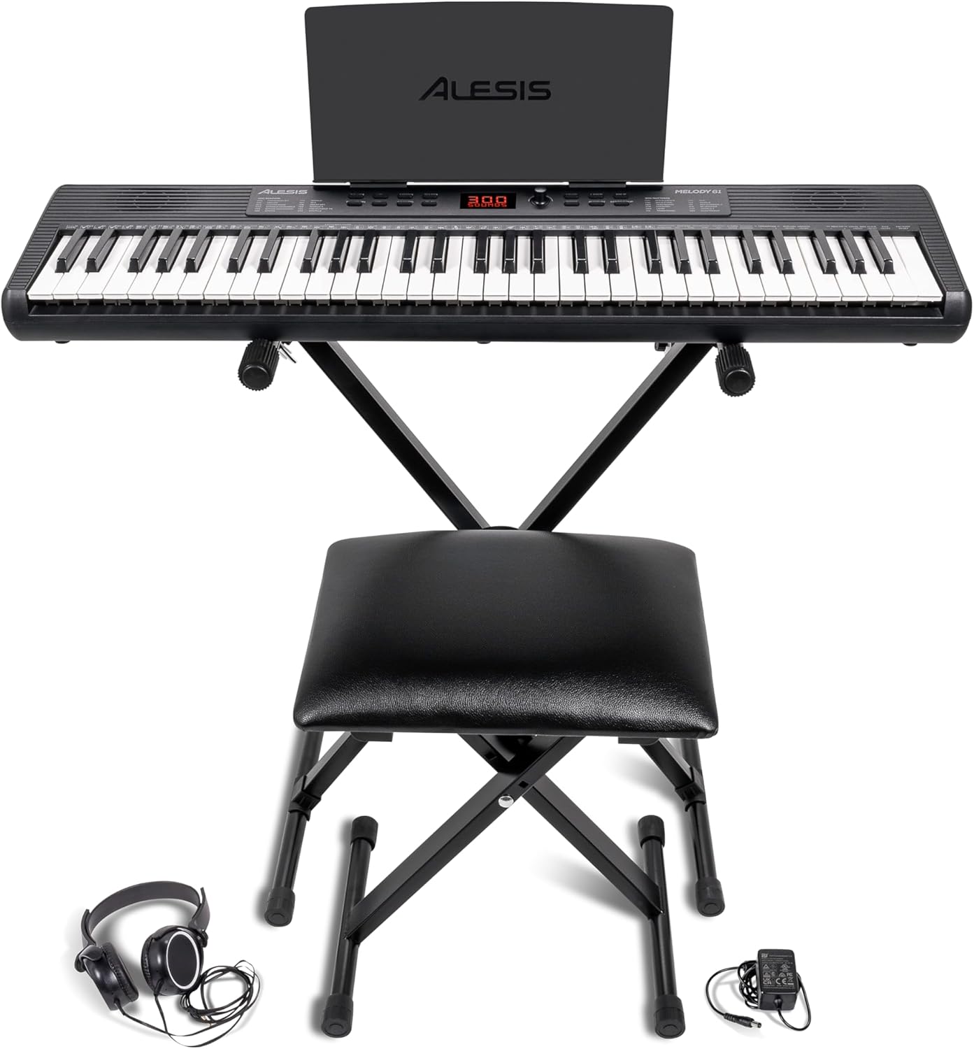 Alesis Melody 61 MK4 Teclado Piano Eléctrico para Principiantes con 61 Teclas, Altavoces, Soporte, Banqueta, Auriculares, 300 Sonidos y Lecciones de Música