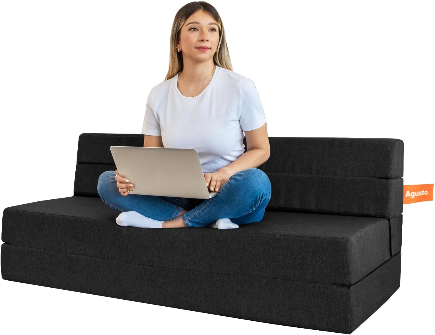 AGUSTO Sofá Cama Matrimonial Multifunción Colchon Plegable Futon Chaise Sillon Puff (Gris Oxford)
