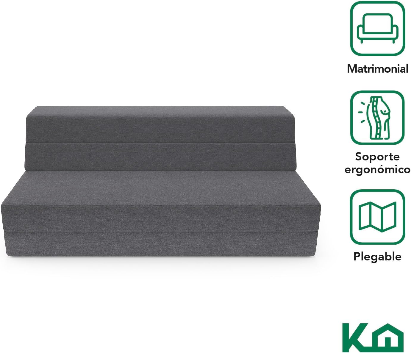 Kingshouse | Sofá Cama Matrimonial Plegable - Sillón Multifuncional y Convertible 2 en 1 - Relleno de Espuma de Alta Densidad - Funda Desmontable - Soporte Ergonómico y Suavidad Hogar, Sala, Recámara