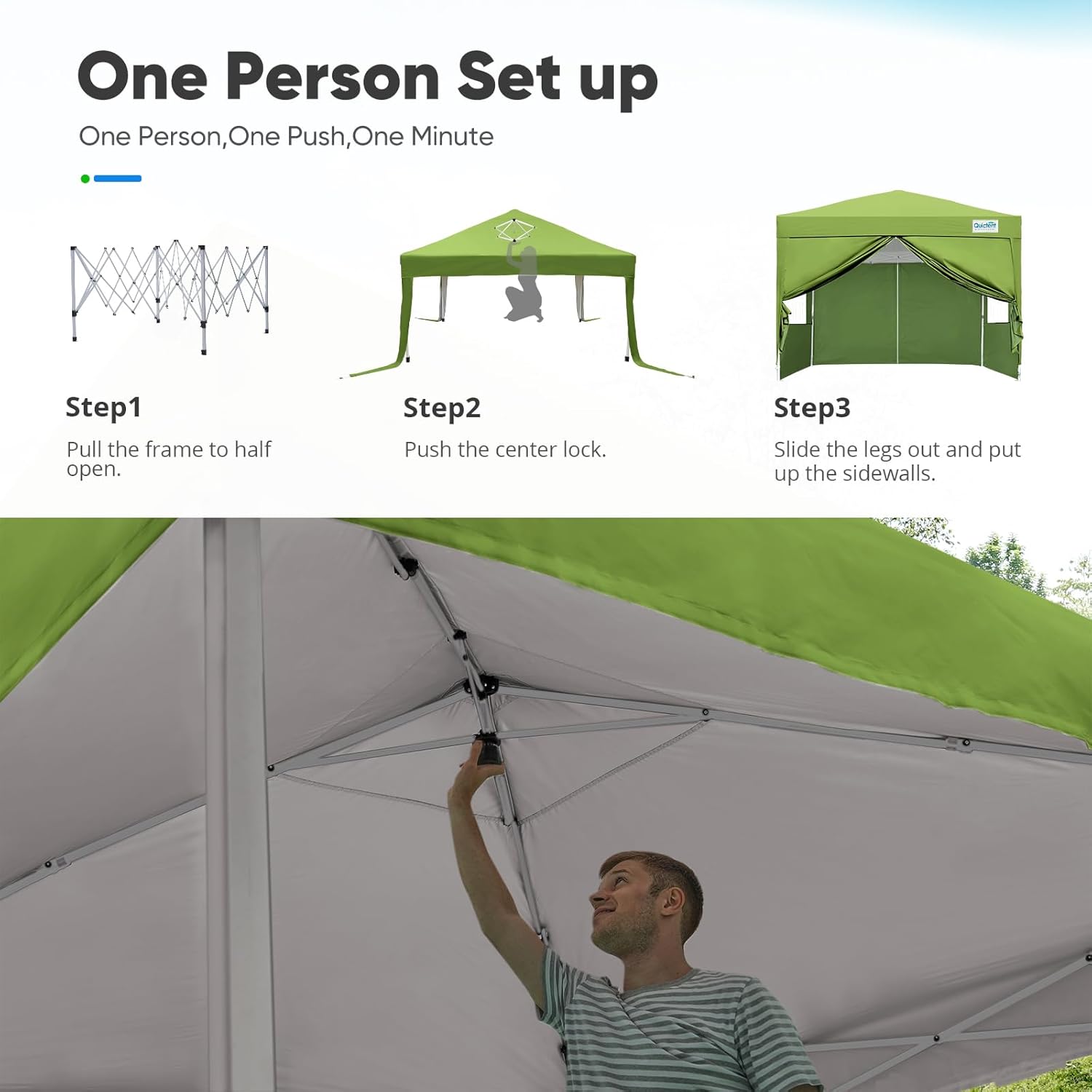 Quictent - Tienda de campaña desplegable de privacidad de 10 x 10 pulgadas con paredes laterales y ventanas ventiladas enrollables, configuración para una persona, fácil refugio para eventos