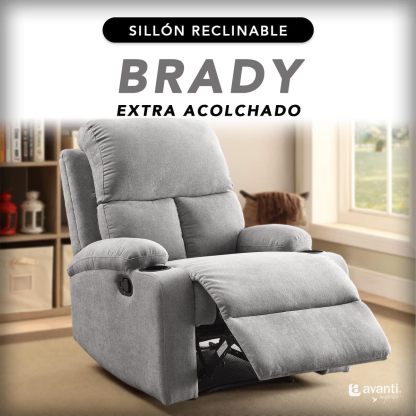 Sillon Reclinable para Adultos Individual - Brady - con Sistema Manual - Reposet de Tela - Varios Colores (Gris).