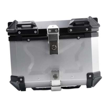 Baúl de motocicleta genérico, caja trasera, organizador de aluminio a prueba de golpes, caja para casco, baúl de almacenamiento de equipaje para 45L Plata