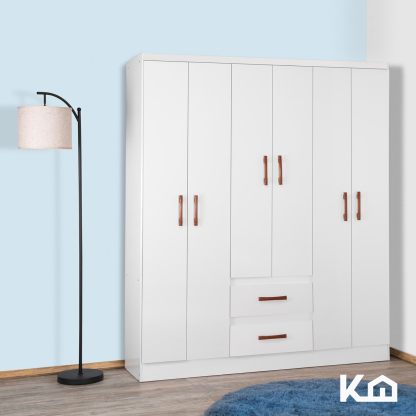 Kingshouse | Ropero De 6 Puertas con 2 Cajones – Color Café – Barra para Colgar – Estructura MDP – Mueble Organizador De Ropa – Armario para Casa, Recámara y Hogar