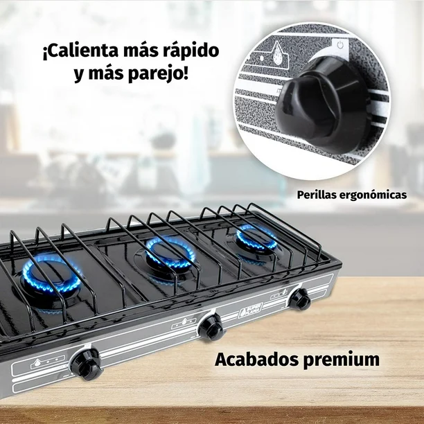 Combo TRIPLE FAMA Estufa 3 Quem, kit conexión y Tanque Super Flama Combo TRIPLE FAMA Estufa 3 Quem, kit conexión y Tanque