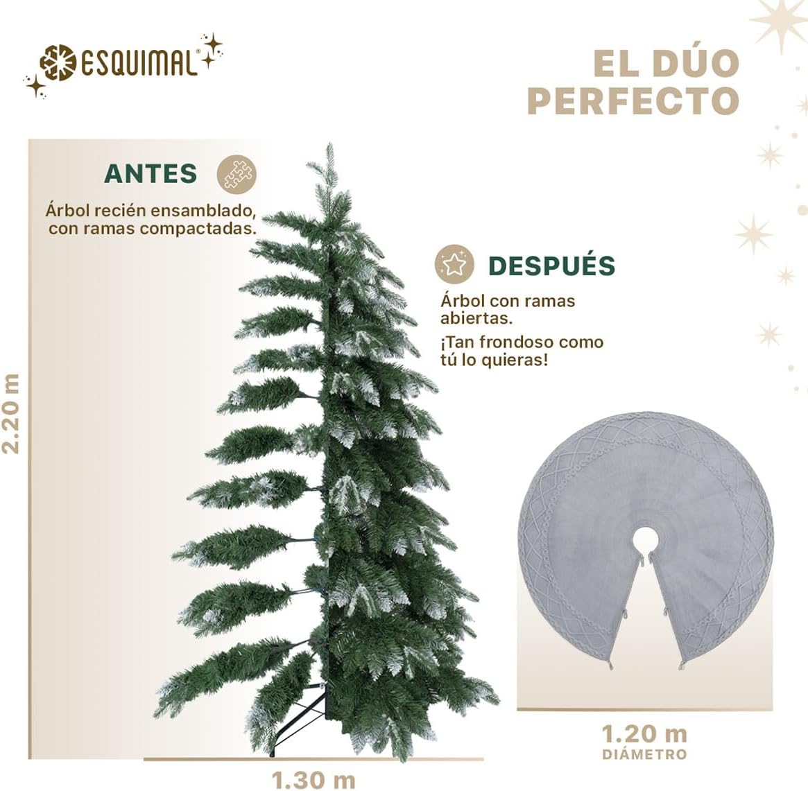 ESQUIMAL Árbol de Navidad Escarchado Follaje Mixto, Pino Navideño con Nieve Artificial (Verde Puntas Nevadas, 1.80 m)
