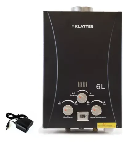 Calentador De Paso Instantáneo 6l Agua A Gas Glp Eliminador Color Negro