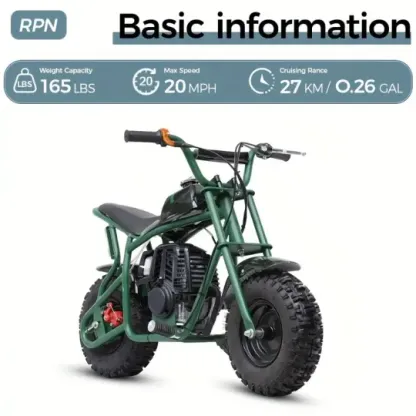 50CC 2-Tiempos Mini Dirt Bike, Motocicleta todoterreno a gasolina, Hasta 20 MPH, Cuenta con frenos de disco, asiento acolchado suave, paseos suaves y aprobación de la EPA, Soporta hasta 165 libras.