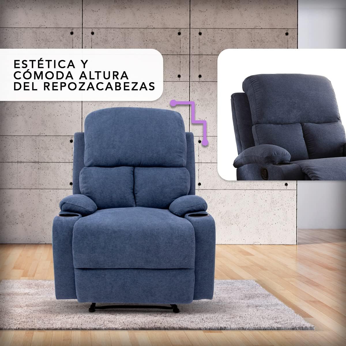 Sillon Reclinable para Adultos Individual - Brady - con Sistema Manual - Reposet de Tela - Varios Colores (Gris).