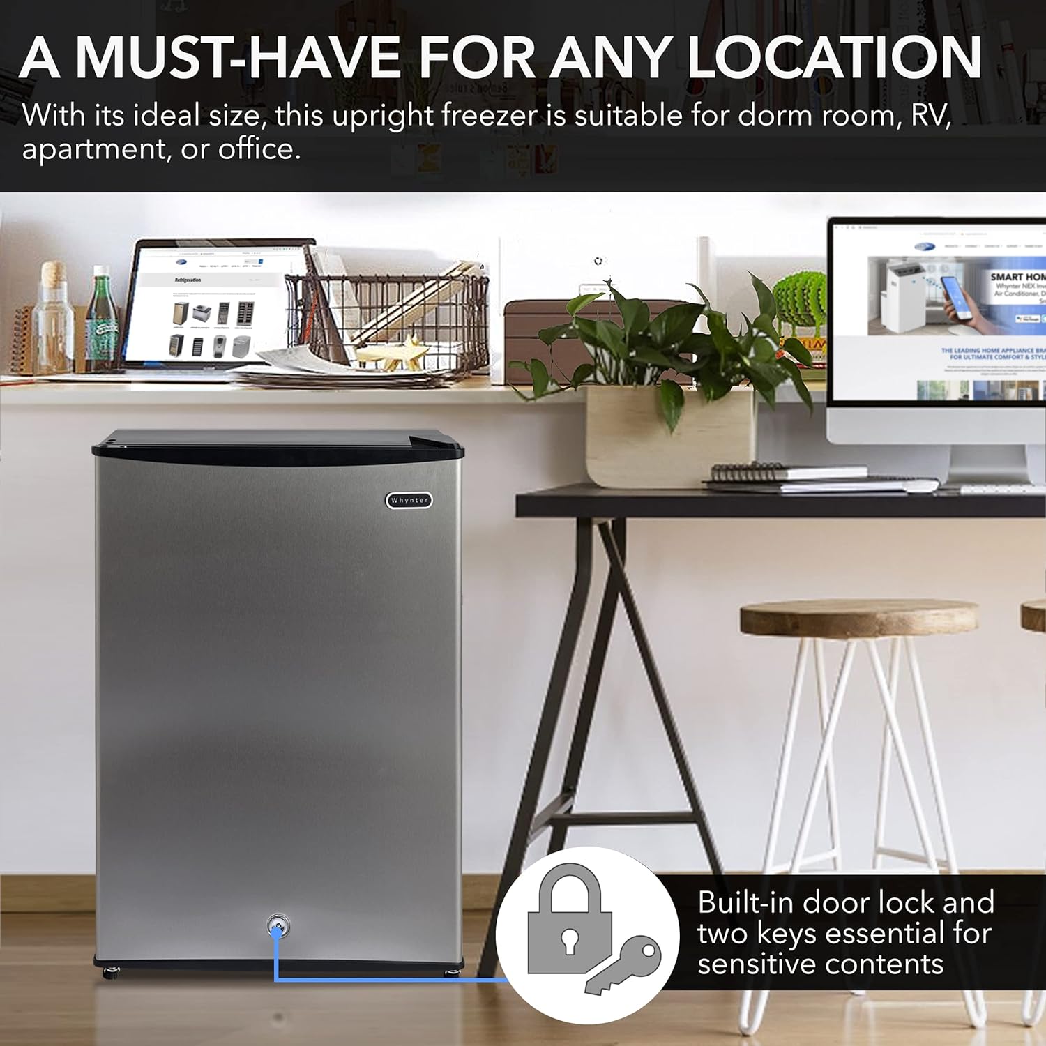 Whynter CUF-110B Energy Star Congelador vertical de 1.1 pies cúbicos con cerradura, negro  