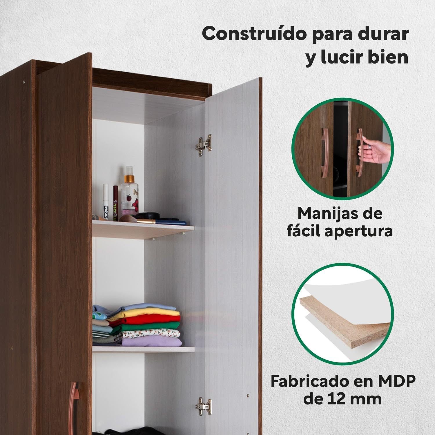 Kingshouse | Ropero De 6 Puertas con 2 Cajones – Color Café – Barra para Colgar – Estructura MDP – Mueble Organizador De Ropa – Armario para Casa, Recámara y Hogar