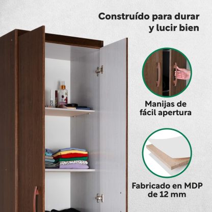 Kingshouse | Ropero De 6 Puertas con 2 Cajones – Color Café – Barra para Colgar – Estructura MDP – Mueble Organizador De Ropa – Armario para Casa, Recámara y Hogar