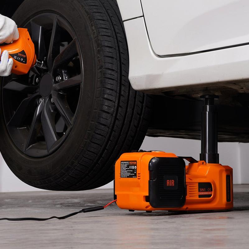 Gato eléctrico para coche, gato hidráulico de 5 toneladas/11023 libras con llave de impacto eléctrica, elevador portátil para coche con bomba de inflado integrada y luz LED para cambio de neumáticos, reparación en garaje de SUV, monovolúmenes, sedanes y c