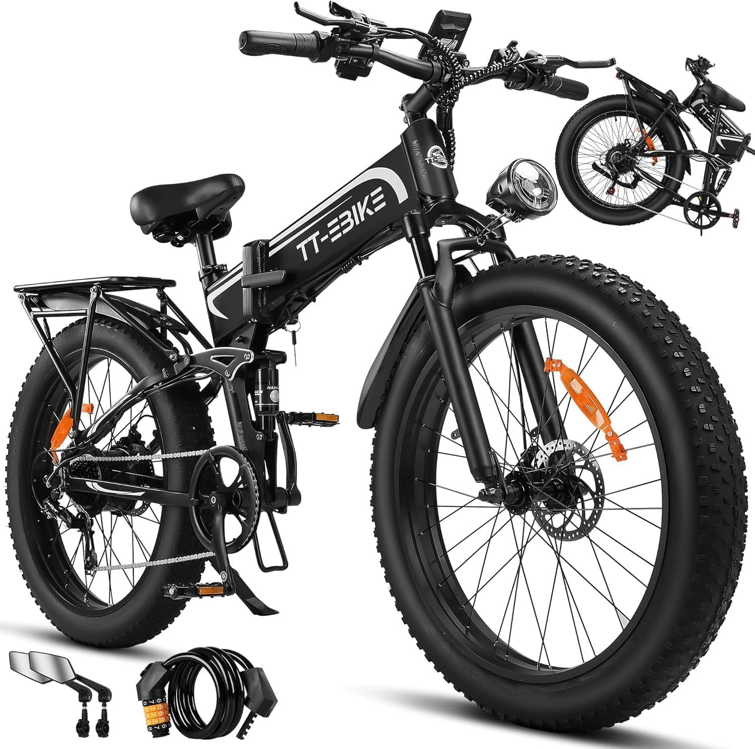 Dual: 4350/3000/2350 W, bicicleta eléctrica para adultos 42/40/32 MPH con batería de 52 V 28/23 AH, bicicleta de montaña E de 26 pulgadas, bicicleta plegable de suspensión completa, engranaje de 7