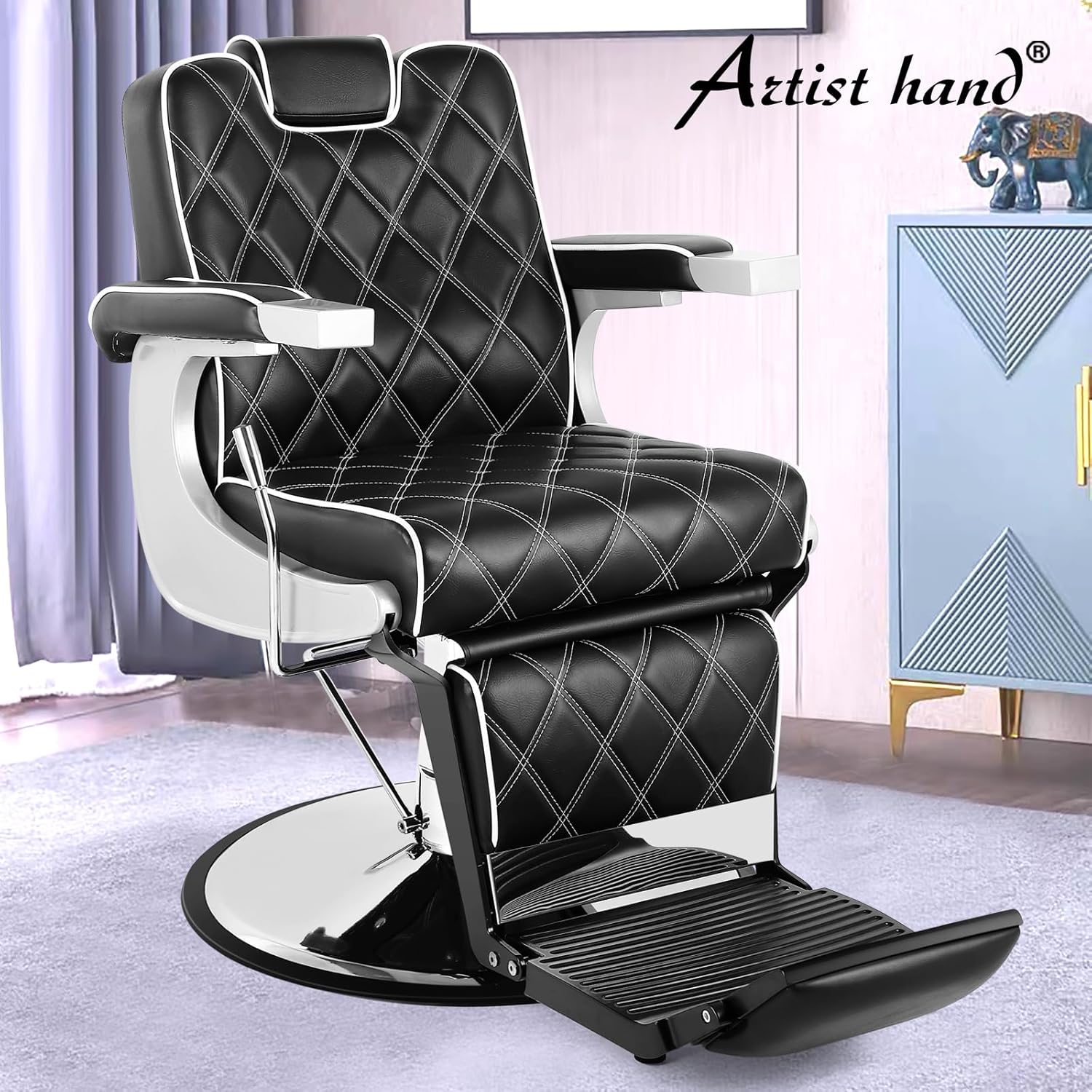 Silla de peluquería multiusos con respaldo ancho, silla reclinable para peluquero, silla de tatuaje, silla de maquillaje para equipo de salón (negro)