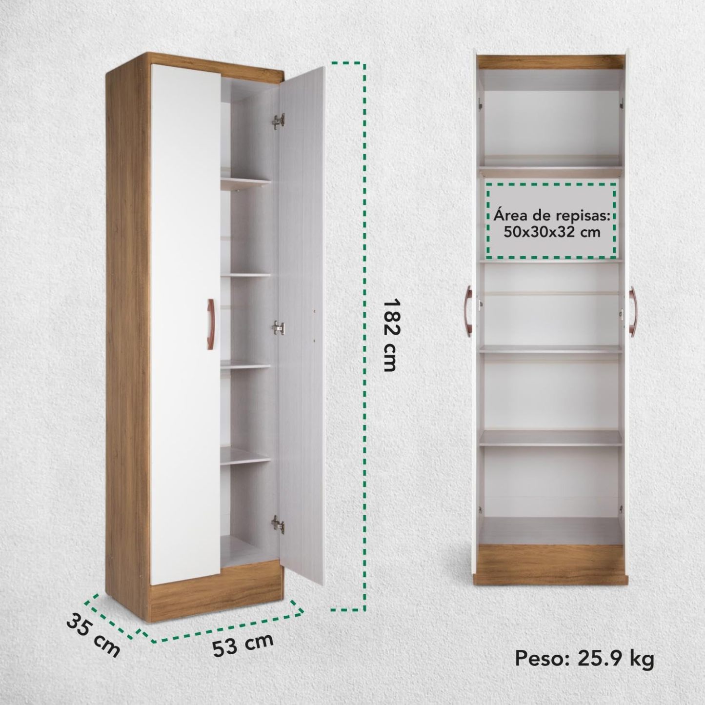 Kingshouse | Ropero De 6 Puertas con 2 Cajones – Color Café – Barra para Colgar – Estructura MDP – Mueble Organizador De Ropa – Armario para Casa, Recámara y Hogar