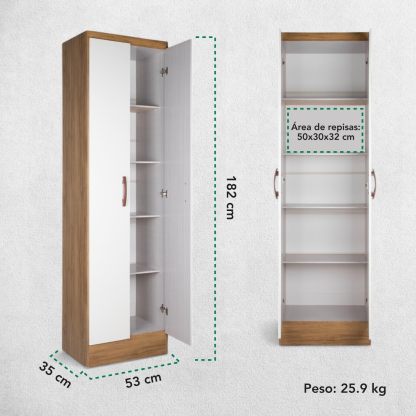 Kingshouse | Ropero De 6 Puertas con 2 Cajones – Color Café – Barra para Colgar – Estructura MDP – Mueble Organizador De Ropa – Armario para Casa, Recámara y Hogar