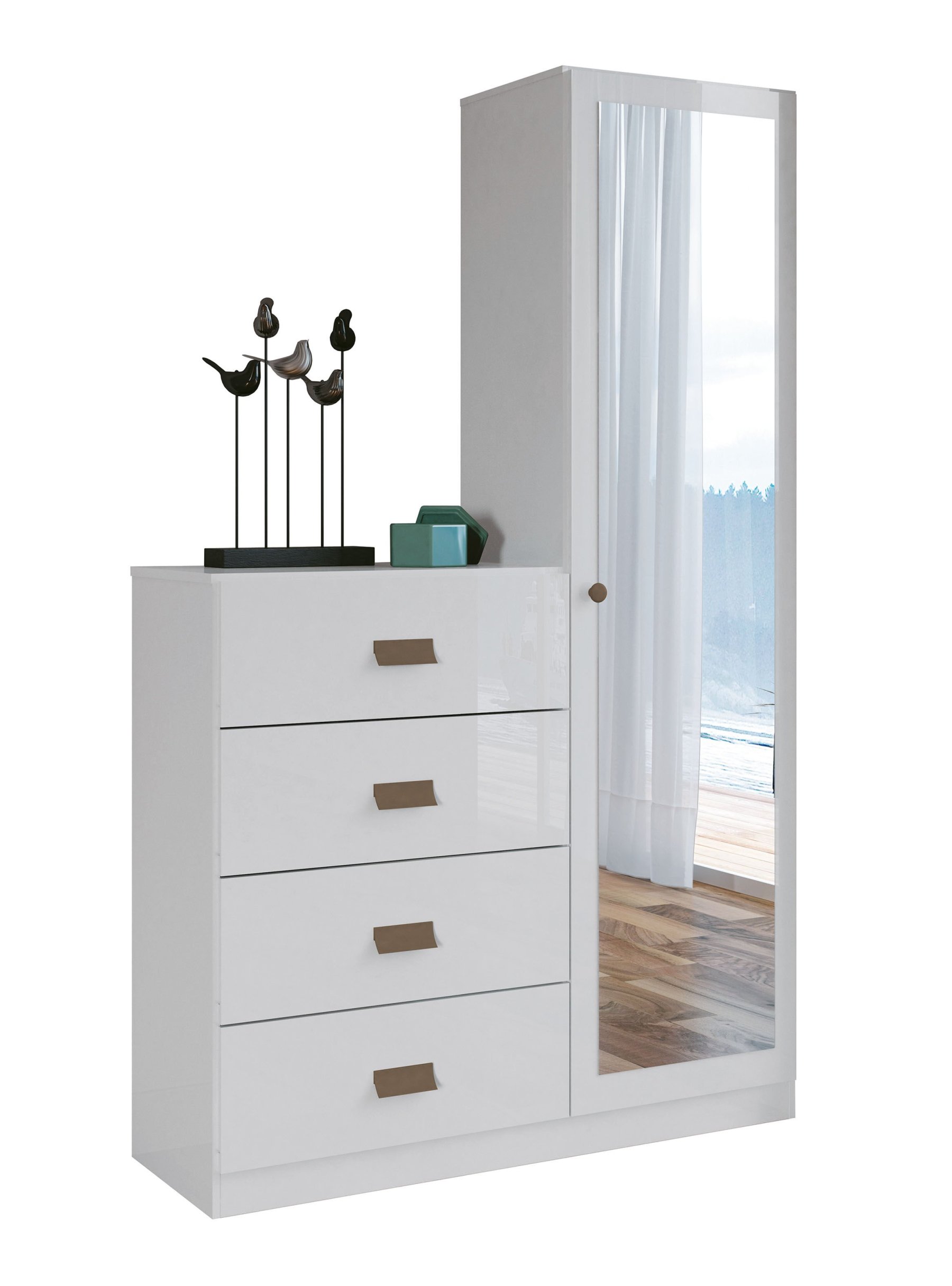 C¨®moda Estilo 1 Puerta con espejo 4 Cajones