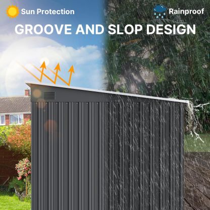 Gizoon - Cobertizo de almacenamiento para exteriores de metal de 6 x 4 pies, cobertizo de jardín con puertas correderas con cerradura, versátil cobertizo para bicicletas con ventanas de panel
