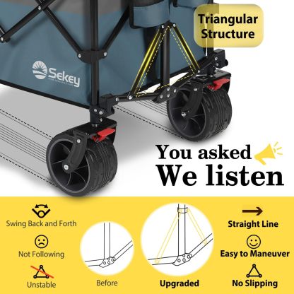 Sekey Carro plegable plegable de 48 pulgadas de largo con capacidad de peso de 420 libras, carro de jardín plegable de 300 litros de servicio pesado con ruedas de playa grandes todo terreno y soportes