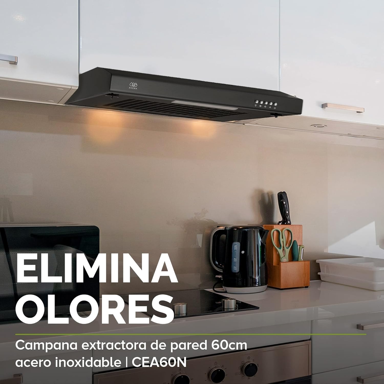 AVERA Combo Parilla y Campana|Parrilla de Gas 4 Quemadores, Vidrio Templado Negro 60cm (Incluye accesorios de Instalación) Encendido Electronico, Estufa Empotrable, para Gas LP y Natural | VT4CEA60N
