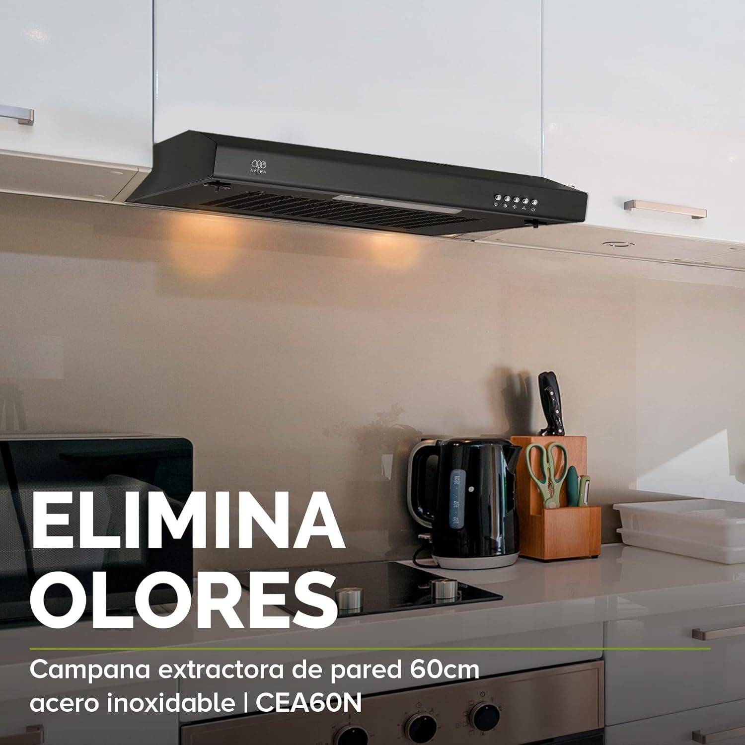 AVERA Combo Parilla y Campana|Parrilla de Gas 4 Quemadores, Vidrio Templado Negro 60cm (Incluye accesorios de Instalación) Encendido Electronico, Estufa Empotrable, para Gas LP y Natural | VT4CEA60N