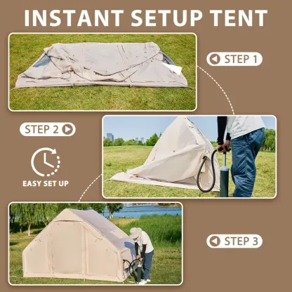 Coche de campaña inflable con bomba - Tiendas de glamping de aire, fácil de montar, tienda inflable impermeable de Oxford, tienda de cabina de 4-6 personas con ventana de chimenea y malla