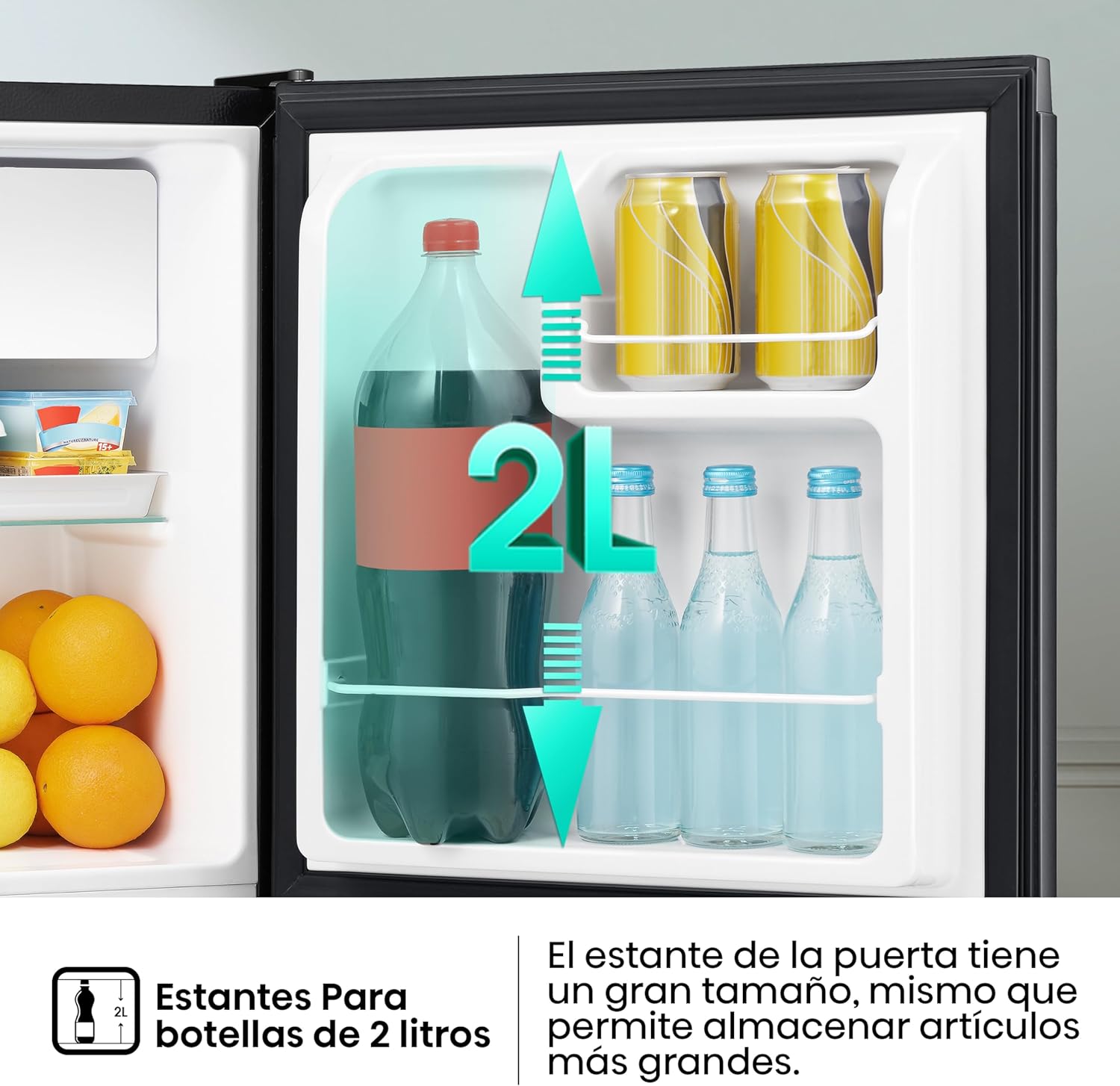 Hisense RR16D6ABX1- Frigobar, 1.6 pies cúbicos, Congelador independiente, Termostato ajustable, Estantes para botellas de 2 litros, 45x47x50cm(AnchoxLargoxAlto), Negro