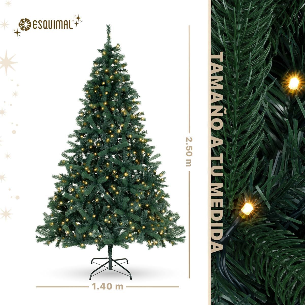 ESQUIMAL Árbol de Navidad Preiluminado con Luces LED 8 Modos de Iluminación (Verde Oscuro, 2.50 m)