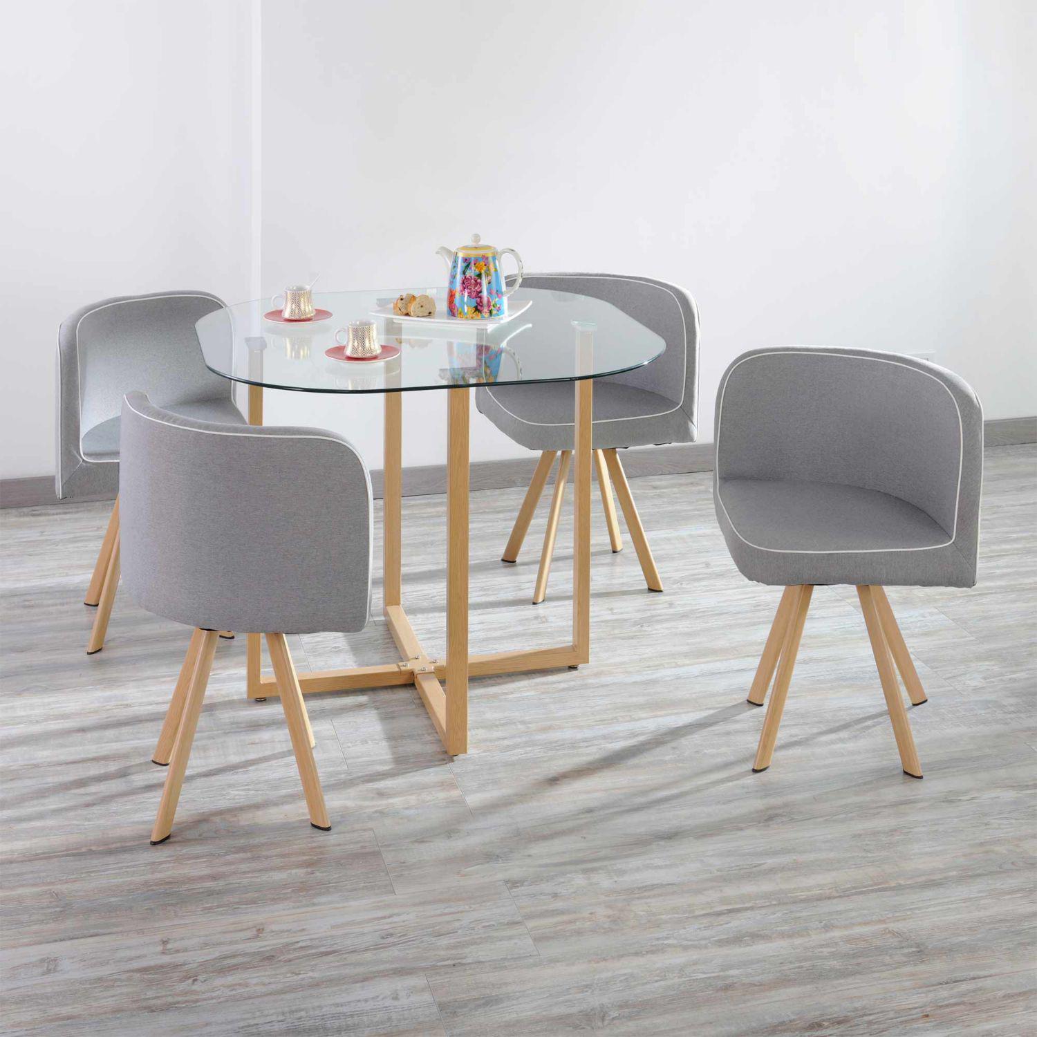 Comedor Graph 4 Sillas Mesa Rectangular 100x100x75 cm Natural/Transparente