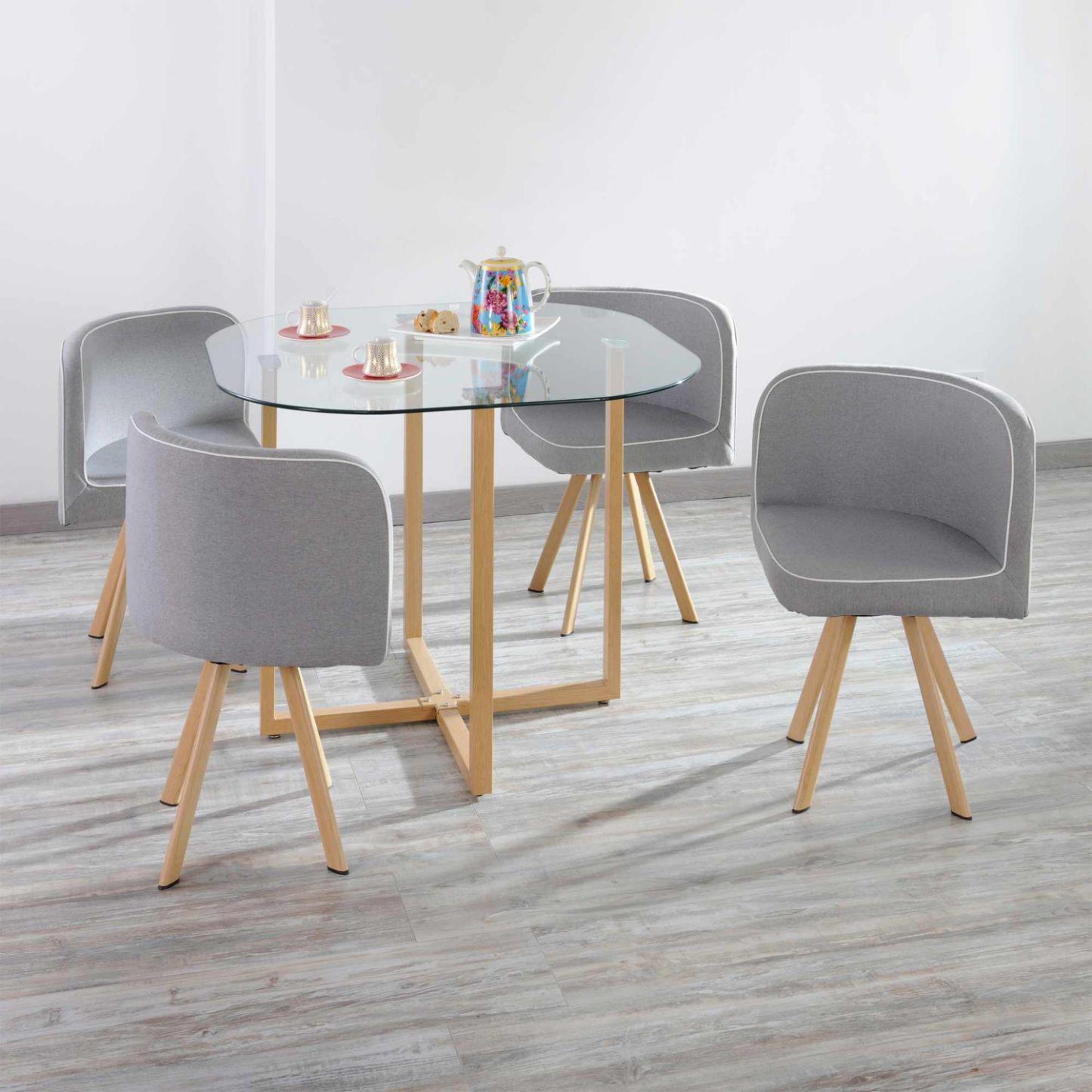 Comedor Graph 4 Sillas Mesa Rectangular 100x100x75 cm Natural/Transparente