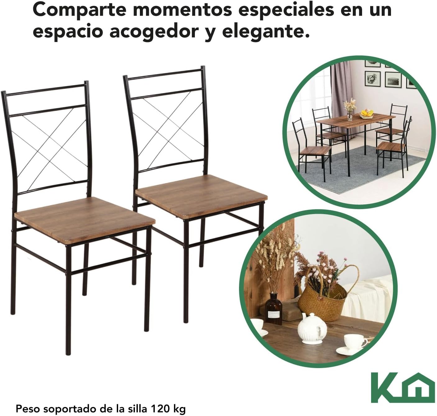 Kingshouse | Mesa de Comedor con 4 Sillas – Mesa de Madera MDF para 4 Personas – Estructura metálica – Moderna Minimalista – Juego de Mesa + 4 Sillas – Muebles para Cocina Restaurante y Cafeterías