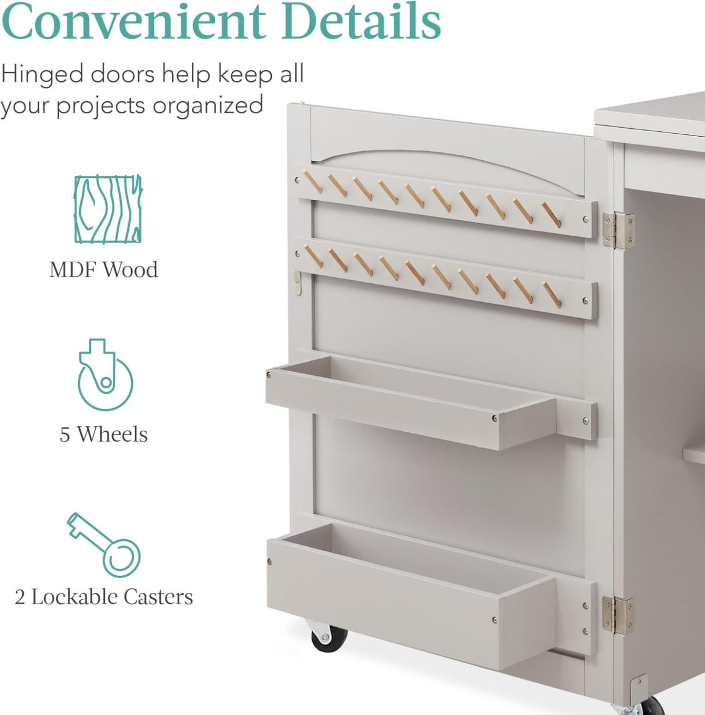 Best Choice Products - Mesa de coser plegable multiusos, estación de manualidades, diseño compacto, ruedas, estantes, almacenamiento, clavijas, puertas magnéticas, pomos de puerta de metal, blanca